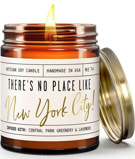 Picture of New York City Gifts, New York City Decor for Home - 'There's No Place Like New York City Candle, w/Amber & Moss I New York City Souvenirs I 9oz Jar, 50Hr Burn, Made in USA