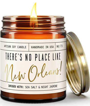 Picture of New Orleans Gifts, New Orleans Decor for Home - 'There's No Place Like New Orleans Candle, w/Jasmine, Orchid & Sea Salt I New Orleans Souvenirs I 9oz Jar, 50Hr Burn, Made in USA