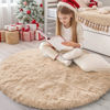 Picture of OLANLY Beige Round Rugs for Bedroom - Machine Washable, 4x4 Feet Circle Area Rugs for Living Room, Soft and Fluffy Shaggy Carpet for Teen Girls and Boys, Dorms, Nursery Rooms, Home Decor Aesthetic