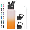 Picture of BJPKPK Insulated Water Bottles with Straw Lid, 32oz Metal Large Water Bottle with 3 Lids, Reusable Leak Proof BPA Free Thermos, Stainless Steel Canteen Water Bottle for Sports, Gym & Travel-Coral