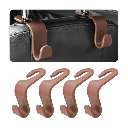 Picture of 4PCS Car Back Seat Headrest Hooks, Rear Car Seat Storage Headrest Hanger Holder Hooks Organizer, Universal Auto Interior Accessories for Bag Purse Handbag Cloth Coats Grocery (Brown)