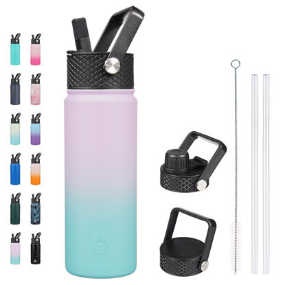 Picture of BJPKPK Insulated Water Bottles with Straw Lid, 22oz Cold & Hot Water Bottle, Stainless Steel Metal Water Bottle with 3 Lids, Reusable Thermos, Cups, Mugs for Daily Water Intake-Oasis