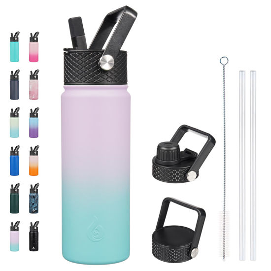 Picture of BJPKPK Insulated Water Bottles with Straw Lid, 22oz Cold & Hot Water Bottle, Stainless Steel Metal Water Bottle with 3 Lids, Reusable Thermos, Cups, Mugs for Daily Water Intake-Oasis