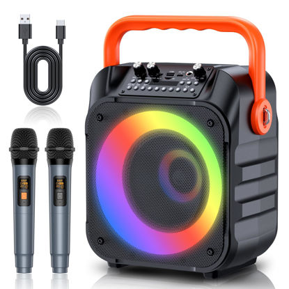 Picture of Karaoke Machine with 2 Wireless Microphones,Portable Karaoke Machine for Adults & Kids,Karaoke Microphone with PA System,Karaoke Speaker Supports for TWS,USB,FM,REC,AUX in,TF Card