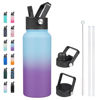 Picture of BJPKPK Insulated Water Bottles with Straw Lid, 32oz Metal Large Water Bottle with 3 Lids, Reusable Leak Proof BPA Free Thermos, Stainless Steel Canteen Water Bottle for Sports, Gym&Travel-Ocean Dream
