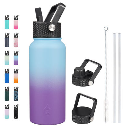 Picture of BJPKPK Insulated Water Bottles with Straw Lid, 32oz Metal Large Water Bottle with 3 Lids, Reusable Leak Proof BPA Free Thermos, Stainless Steel Canteen Water Bottle for Sports, Gym&Travel-Ocean Dream