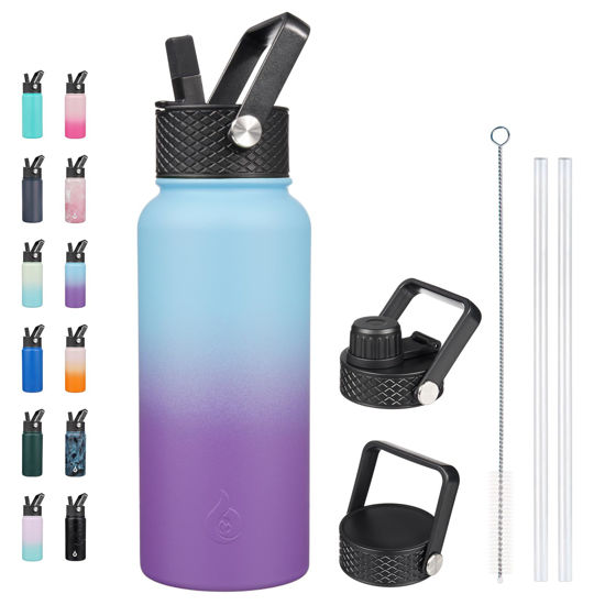 Picture of BJPKPK Insulated Water Bottles with Straw Lid, 32oz Metal Large Water Bottle with 3 Lids, Reusable Leak Proof BPA Free Thermos, Stainless Steel Canteen Water Bottle for Sports, Gym&Travel-Ocean Dream