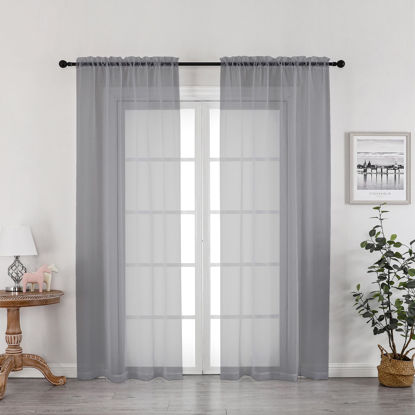 Picture of OWENIE Grey Sheer Curtains 72 Inches Long 2 Panels, Transparent Voile Sheer Curtain Double Rod Pocket Gauze Drapes for Living Room Bedroom Window Sliding Glass Door Treatment, 42 x 72 Inch