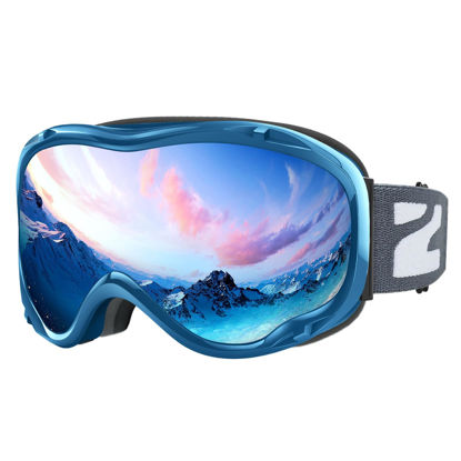 Picture of ZIONOR Lagopus Ski Snowboard Goggles UV Protection Anti fog Snow Goggles for Men Women Adult Youth Blue Frame Grey Revo Silver Lens