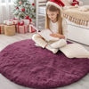 Picture of OLANLY Burgundy Round Rugs for Bedroom - Machine Washable, 4x4 Feet Circle Area Rugs for Living Room, Soft and Fluffy Shaggy Carpet for Teen Girls and Boys, Dorms, Nursery Rooms, Home Decor Aesthetic