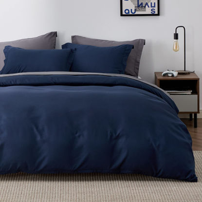 Picture of Bedsure Navy Blue Duvet Cover Full Size - Soft Double Brushed Duvet Cover for Kids with Zipper Closure, 3 Pieces, Includes 1 Duvet Cover (80"x90") & 2 Pillow Shams, NO Comforter