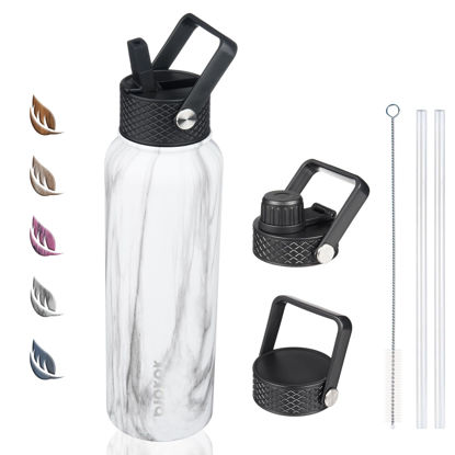 Picture of BJPKPK Insulated Water Bottles with Straw Lid, 40oz Stainless Steel Water Bottles with 3 Lids, Large Metal Water Bottle, BPA Free Leakproof Thermos Water Bottle for Sports & Gym- White Birch