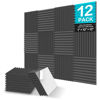 Picture of JBER 12 Pack Sound Proof Foam Panels, 1" X 12" X 12" Self-Adhesive Acoustic Foam Panels, Acoustic Panels Wedges High Density, Soundproof Wall Panels for Treatment Home Studio - Black