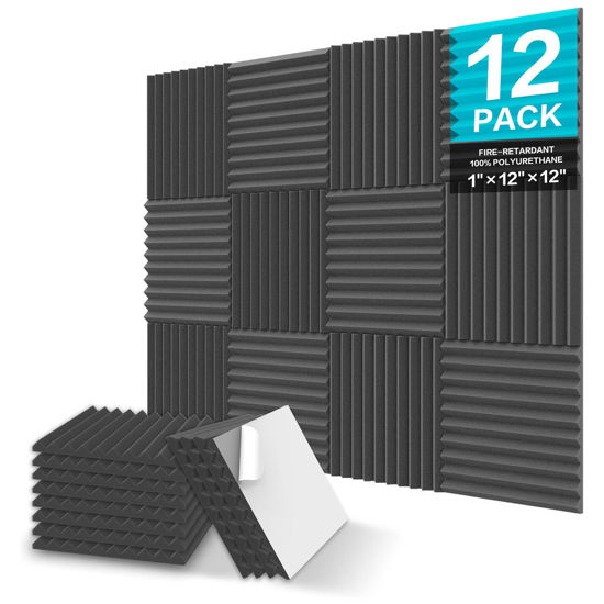 Picture of JBER 12 Pack Sound Proof Foam Panels, 1" X 12" X 12" Self-Adhesive Acoustic Foam Panels, Acoustic Panels Wedges High Density, Soundproof Wall Panels for Treatment Home Studio - Black