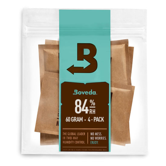 Picture of Boveda For Seasoning Two-Way Humidity Control Packs - 84% RH to Season a Wood Humidifier Box (Small- to Medium-Size, Up to 100-Count) - Size 60 - 4 Pack in a Resealable Bag