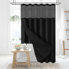 Picture of Dynamene Fabric Shower Curtain with Snap in Liner, Black Waffle Hotel Shower Curtains for Bathroom, Washable Waterproof Cloth Shower Curtain Liner Set with Plastic Hooks, Mesh Top Window, 72x72