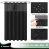 Picture of Dynamene Fabric Shower Curtain with Snap in Liner, Black Waffle Hotel Shower Curtains for Bathroom, Washable Waterproof Cloth Shower Curtain Liner Set with Plastic Hooks, Mesh Top Window, 72x72