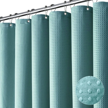 Picture of Dynamene Extra Wide Shower Curtain-108 Inch Wide Waffle Weave Weighted Thick Cloth Bathroom Shower Curtain, Neutral Heavy Duty Hotel Bath Curtain Set with 18 Plastic Hooks,108x72, Teal/Turquoise