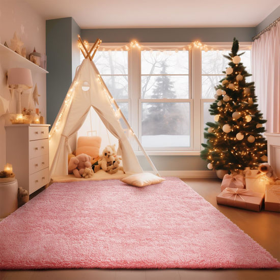 Picture of Ophanie Light Pink Area Rugs for Bedroom Girls, 4x6 Kids Fluffy Fuzzy Furry Shag Carpet, Plush Soft Cute Baby Shaggy Bedside Indoor Floor Rug for Teen Dorm Home Decor Aesthetic, Nursery