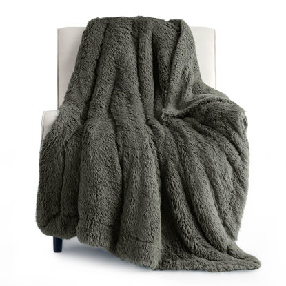 Picture of Bedsure Fluffy Olive Green Throw Blanket Gifts for Women, Men, Soft Fleece Cozy Fuzzy Sherpa Plush Warm Minky Thick Faux Fur Throws for Couch, Dark Green Decor Valentines Blanket Gifts for Her, 50x60