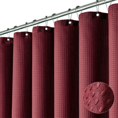 Picture of Dynamene Long Fabric Shower Curtain - 78 inch Long Waffle Weave Weighted Cloth Shower Curtains for Bathroom, Neutral Heavy Duty Hotel Spa Luxury Bath Curtain Set with 12 Plastic Hooks,72x78, Burgundy