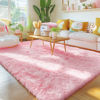 Picture of OLANLY Area Rugs for Living Room Bedroom, Machine Washable 4x5.9 Feet Soft Fluffy Shaggy Bedside Rug, Indoor Floor Carpet for Kids Girls and Boys, Dorms, Nursery Rooms, Home Decor Aesthetic, Pink