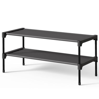 Picture of Kitsure Shoe Rack - Premium Non-Woven Shoe Rack Shelf, Shoe Organizer for Closet, Entryway, Garage & Corridor, Sturdy & Durable Long Stackable Shoe Shelves, Small, Black