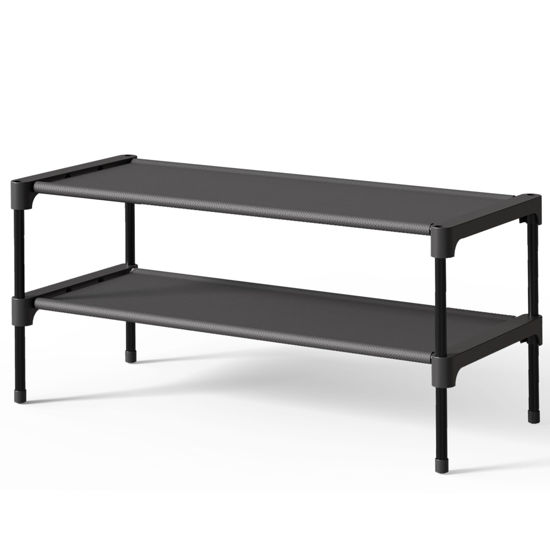 Picture of Kitsure Shoe Rack - Premium Non-Woven Shoe Rack Shelf, Shoe Organizer for Closet, Entryway, Garage & Corridor, Sturdy & Durable Long Stackable Shoe Shelves, Small, Black