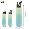 Picture of BJPKPK Insulated Water Bottles with Straw Lid, 40oz Stainless Steel Water Bottles with 3 Lids, Large Metal Water Bottle, BPA Free Leakproof Thermos Water Bottle for Sports & Gym- Mint