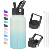 Picture of BJPKPK Insulated Water Bottles with Straw Lid, 27oz Stainless Steel Water Bottle with 3 Lids, Leak Proof BPA Free Metal Thermos Mug, Sports Water Bottle Keep Cold & Hot- Mint