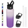 Picture of BJPKPK Insulated Water Bottles with Straw Lid, 40oz Cold & Hot Water Bottle, Stainless Steel Metal Water Bottle with 3 Lids, Reusable Thermos, Cups, Mugs for Daily Water Intake-Violet