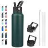 Picture of BJPKPK Insulated Water Bottles with Straw Lid, 40oz Large Water Bottle, Stainless Steel Metal Water Bottle with 3 Lids, Reusable Thermos Bottle, Cold & Hot Water Bottle for Sports, Gym-Army Green