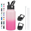 Picture of BJPKPK Insulated Water Bottles with Straw Lid, 27oz Stainless Steel Water Bottle with 3 Lids, Leak Proof BPA Free Metal Thermos Mug, Sports Water Bottle Keep Cold & Hot-Cherry