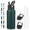 Picture of BJPKPK Insulated Water Bottles with Straw Lid, 32oz Metal Large Water Bottle with 3 Lids, Reusable Leak Proof BPA Free Thermos, Stainless Steel Canteen Water Bottle for Sports, Gym&Travel-Army Green