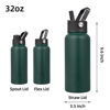 Picture of BJPKPK Insulated Water Bottles with Straw Lid, 32oz Metal Large Water Bottle with 3 Lids, Reusable Leak Proof BPA Free Thermos, Stainless Steel Canteen Water Bottle for Sports, Gym&Travel-Army Green