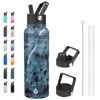 Picture of BJPKPK Insulated Water Bottles with Straw Lid, 40oz Large Water Bottle, Stainless Steel Metal Water Bottle with 3 Lids, Reusable Thermos Bottle, Cold & Hot Water Bottle for Sports, Gym-Ocean