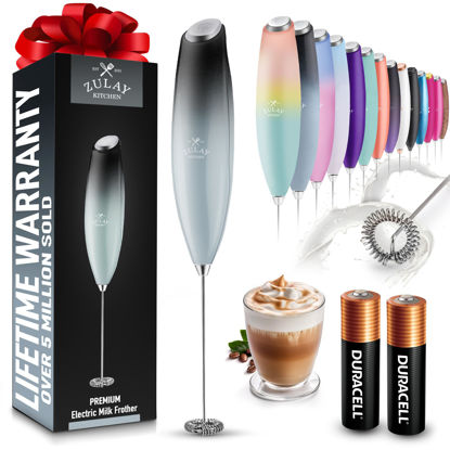 Picture of Zulay Kitchen Milk Frother Wand (2 Duracell Batteries Included) - Handheld Milk Frother - Easy-Clean Milk Frother Wand & Drink Mixer - Electric Coffee Frother for Frappe, Matcha - Storm