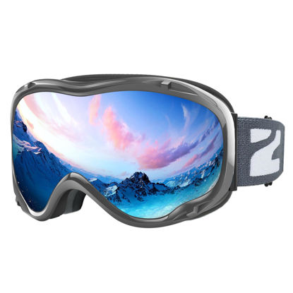 Picture of ZIONOR Lagopus Ski Snowboard Goggles UV Protection Anti fog Snow Goggles for Men Women Adult Youth VLT 8.6% Grey Frame Silver Lens