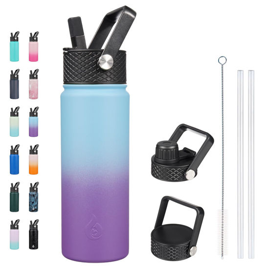 Picture of BJPKPK Insulated Water Bottles with Straw Lid, 22oz Cold & Hot Water Bottle, Stainless Steel Metal Water Bottle with 3 Lids, Reusable Thermos, Cups, Mugs for Daily Water Intake-Ocean Dream