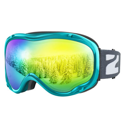 Picture of ZIONOR Lagopus Ski Snowboard Goggles UV Protection Anti fog Snow Goggles for Men Women Adult Youth BlueGreen Frame Revo Gold Lens