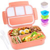 Picture of Bento Box Adult Lunch Box, Lunch Containers for Kids Girls Boys with 4 Compartments, Lunchable Food Container with Utensils, Sauce Jar, Muffin Liners, 40 Oz/5 Cup, Microwave & Dishwasher Safe, Pink