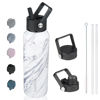 Picture of BJPKPK Insulated Water Bottles with Straw Lid, 40oz Stainless Steel Water Bottles with 3 Lids, Large Metal Water Bottle, BPA Free Leakproof Thermos Water Bottle for Sports & Gym- Marble Frozen