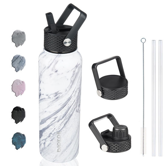 Picture of BJPKPK Insulated Water Bottles with Straw Lid, 40oz Stainless Steel Water Bottles with 3 Lids, Large Metal Water Bottle, BPA Free Leakproof Thermos Water Bottle for Sports & Gym- Marble Frozen