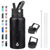 Picture of BJPKPK Insulated Water Bottles with Straw Lid, 27oz Stainless Steel Water Bottle with 3 Lids, Leak Proof BPA Free Metal Thermos Mug, Sports Water Bottle Keep Cold & Hot-Midnight
