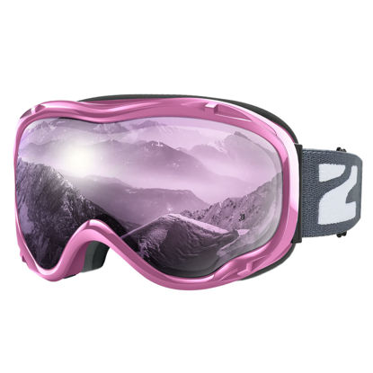 Picture of ZIONOR Lagopus Ski Snowboard Goggles UV Protection Anti fog Snow Goggles for Men Women Adult Youth Pink Frame Revo PinkPurple Lens