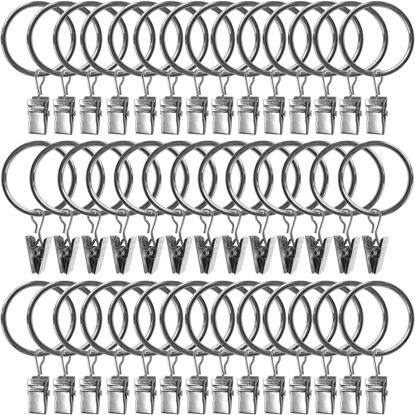 Picture of AMZSEVEN 40 Pack Curtain Rings with Clips, Drapery Clips with Rings, Drapes Rings 1.26 in Interior Diameter, Fits up to 1 Inch Curtain Rod, Silver