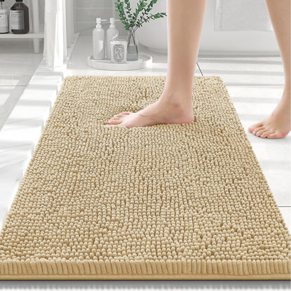 Picture of Smiry Luxury Chenille Bathroom Rugs 30x20, Extra Soft and Absorbent Shaggy Bath Mat, Machine Washable, Non-Slip Plush Carpet Runner for Tub, Shower, and Floor, Home Decor Accessories, Beige