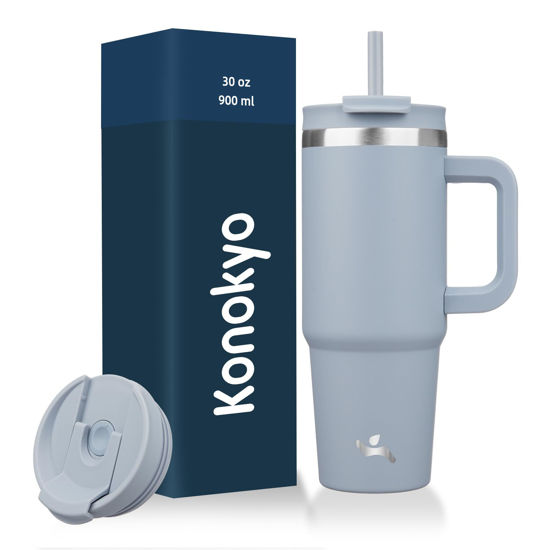 Picture of Konokyo 30 oz Tumbler with Handle and 2 Straws,2 in 1 Lid Insulated Water Bottle Stainless Steel Travel Coffee Mug,Lavender