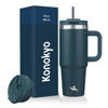 Picture of Konokyo 30 oz Tumbler with Handle and 2 Straws,2 in 1 Lid Insulated Water Bottle Stainless Steel Travel Coffee Mug,Navy blue