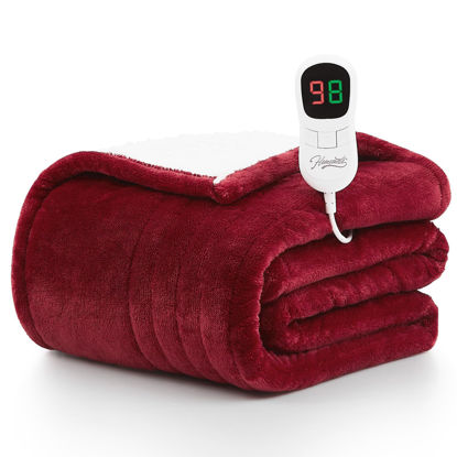 Picture of Homemate Electric Heated Blanket Twin - 62"x84" Heating Blanket Twin Size Dual Control 1/2/4/6/8 Hours Auto-Off 10 Heat Level Heat Blanket Over-Heat Protection Flannel Sherpa ETL Certification